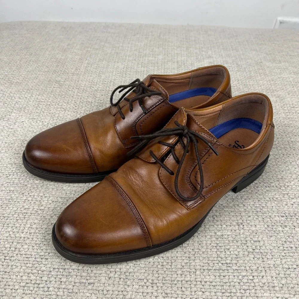 Florsheim Finance Cap Ox 9.5D Cognac Leather Comfortech Dress Shoes Excellent